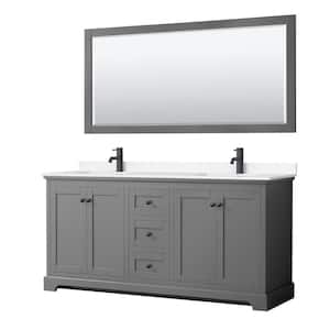 Avery 72 in. W x 22 in. D x 35 in. H Double Bath Vanity in Dark Gray with White Cultured Marble Top and 70 in. Mirror