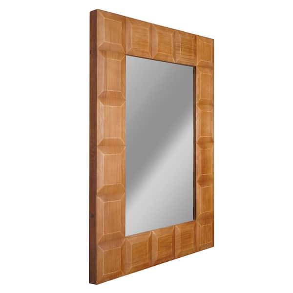 Deco Mirror 30 in. x 40 in. Brown Carved Framehouse Rectangle Wood Framed Decorative Wall Mirror