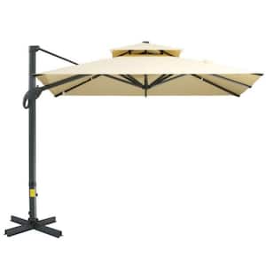 10 ft. Outdoor Offset Patio Umbrella with Hanging Cantilever and Aluminum Cross Base, Tilt, 360-Degree, Beige