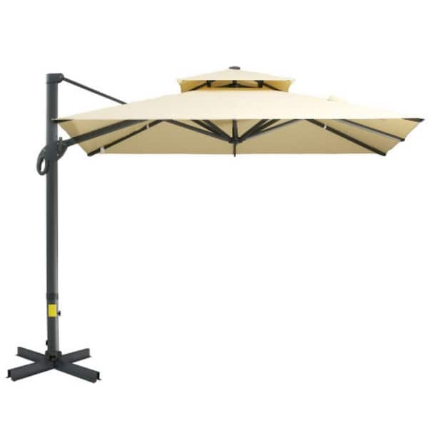 ITOPFOX 10 ft. Outdoor Offset Patio Umbrella with Hanging Cantilever and Aluminum Cross Base, Tilt, 360-Degree, Beige