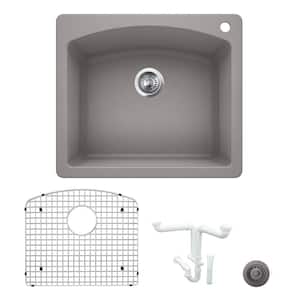 Diamond 25 in. Drop-in/Undermount Single Bowl Metallic Gray Granite Composite Kitchen Sink Kit with Accessories