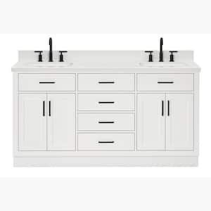 Hepburn 67 in. W x 22 in. D x 36 in. H Double Freestanding Bath Vanity in White with Pure White Qt. Top and Double Sinks