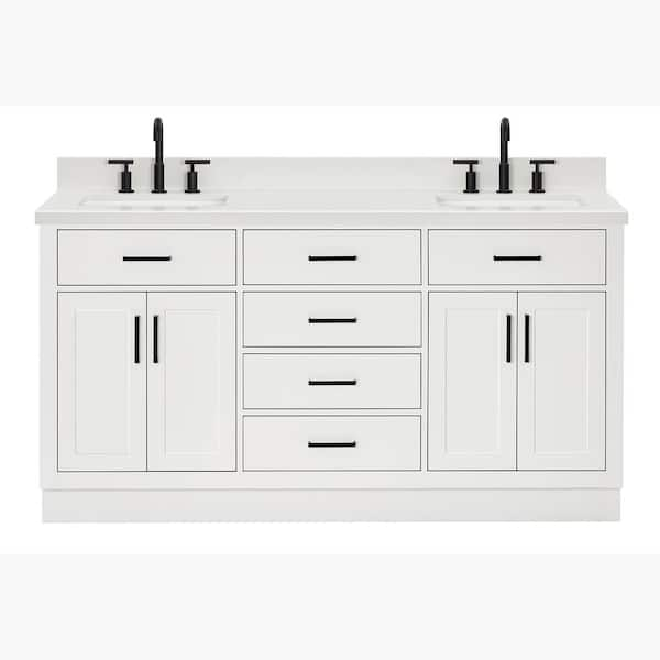 Hepburn 66 in. W x 22 in. D x 36 in. H Double Sink Freestanding in White Bath Vanity with Pure White Quartz Top