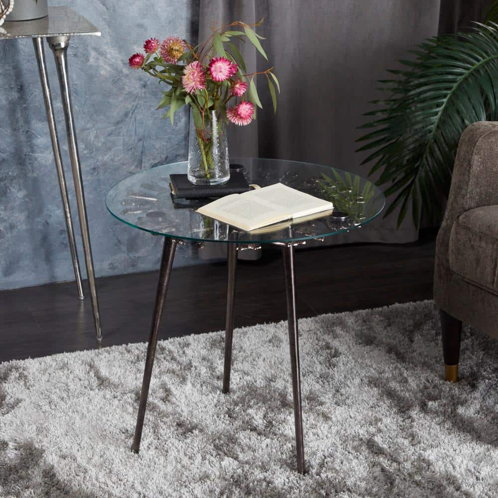Eccentric Splash-Patterned 22'' Round Metal & Glass Accent Table