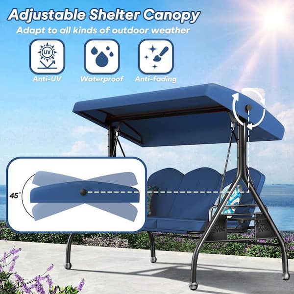 ZZW 3-Seat Patio Swing Outdoor with Stand Adjustable Backrest