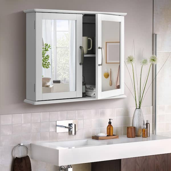 Forclover 23.5-in x 19.5-in Surface Mount White Mirrored Soft Close Medicine Cabinet