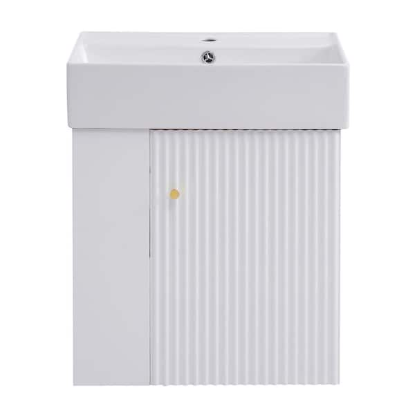 Lycvki 21.6 in. Floating Bath Vanity Cabinet in White with White Ceramic Basin Top, Left Side Storage