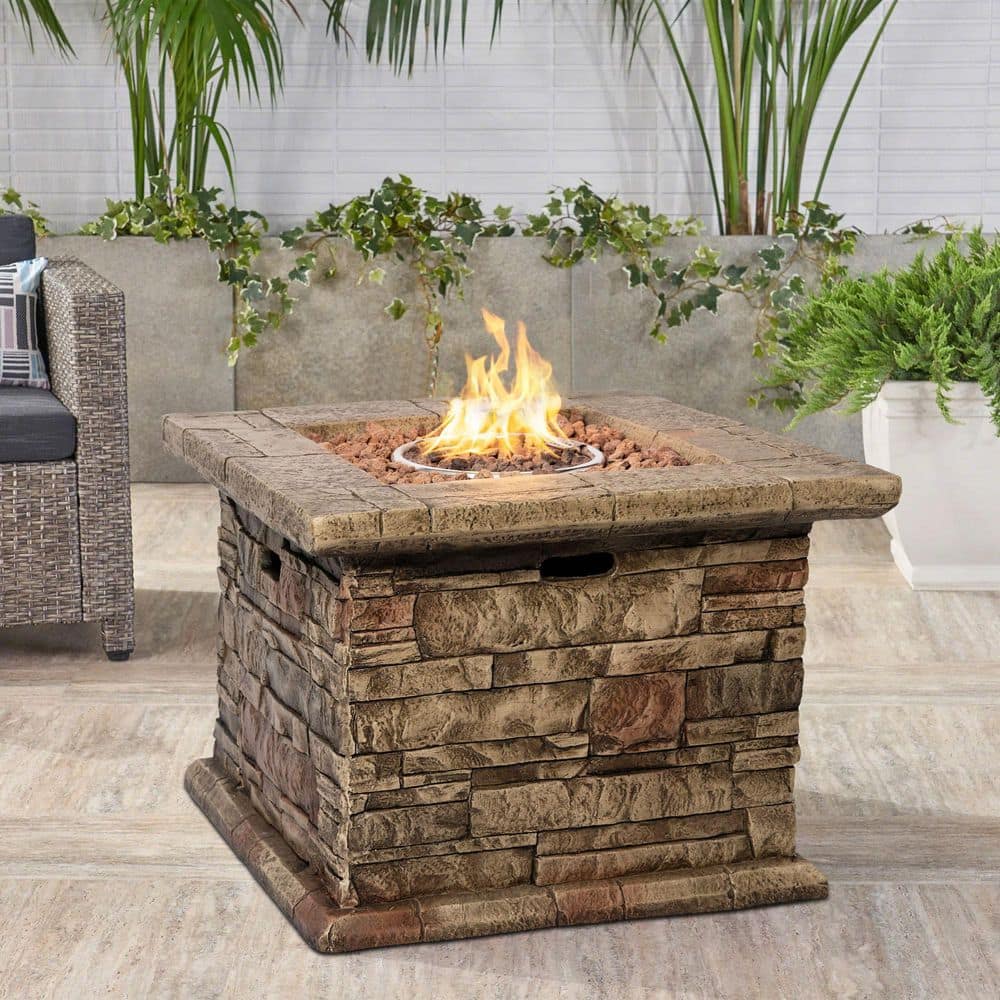 Tunearary 50000BTU Faux Stone Concrete Propane Fire Pit Table ...