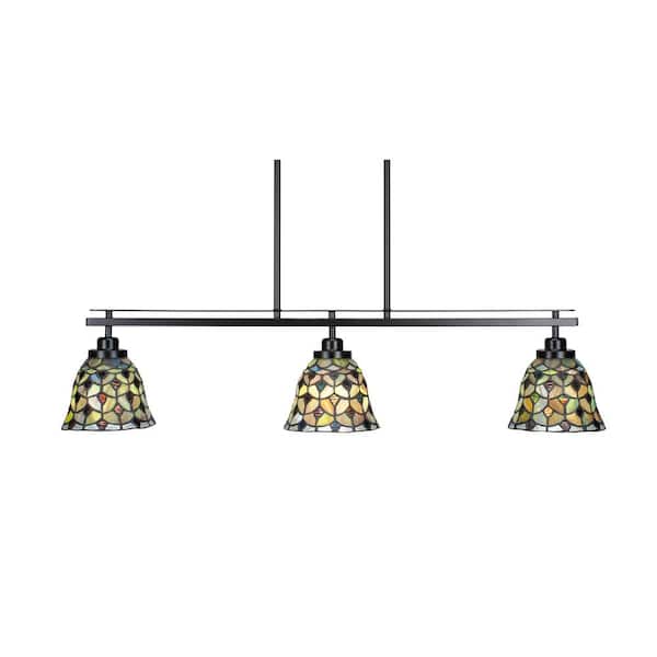Unbranded Monroe 3-Light, Matte Black Billiard Light, Any room with 7 in. Crescent Art Glass Shades no bulbs included