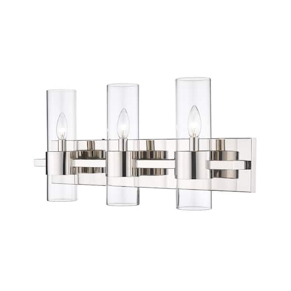 Unbranded Lawson 25 in. 3-Light Polished Nickel Vanity-Light with Clear Glass Shade