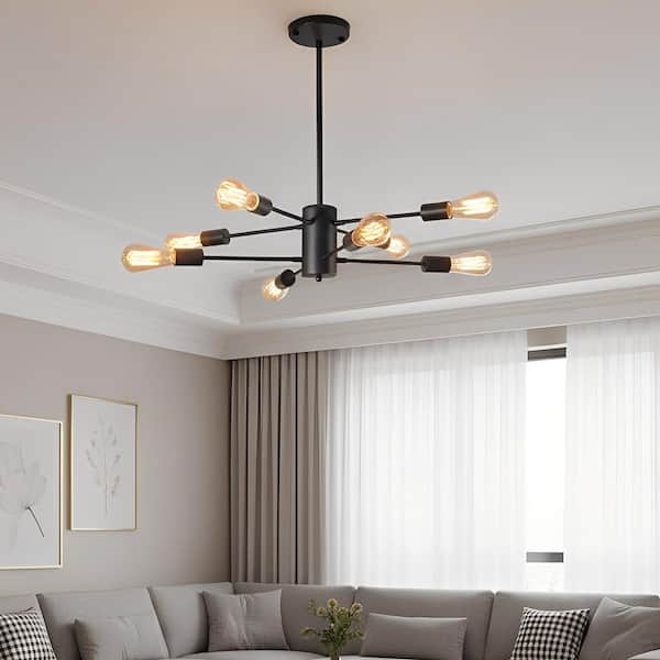 8-Light Black Modern Sputnik Chandelier Hanging Pendant Light Fixture for Dining Room Bedroom Living Room Kitchen Foyer
