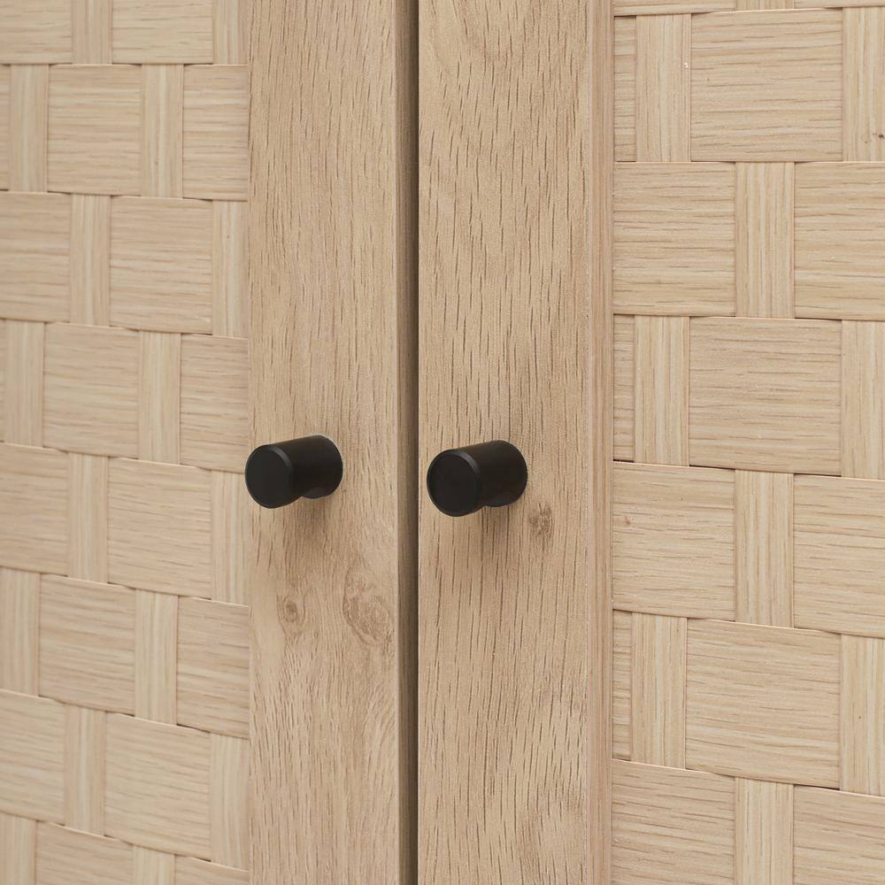 Light Brown MDF and Pine Wood 4-Door Pantry Organizer Cabinet