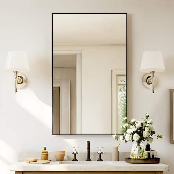 Dovelina 51 in. x 31 in. Modern Rectangle Framed Black Floor Leaning Mirror