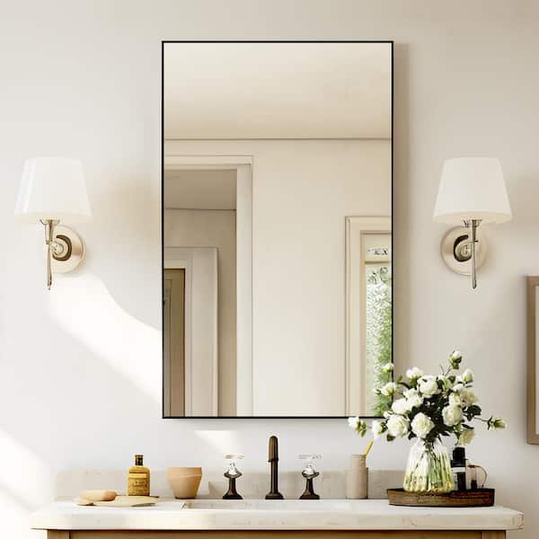 NEUTYPE 51 in. x 31 in. Modern Rectangle Framed Black Floor Leaning Mirror