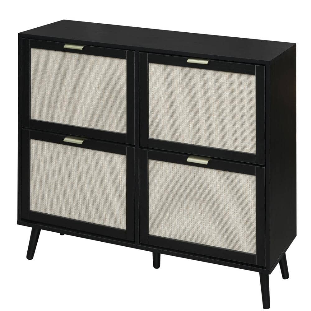 41.34 in. W x 9.45 in. D x 36 in. H Black Linen Cabinet Shoe Cabinet with 4