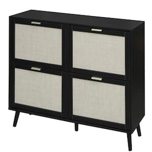 41.34 in. W x 9.45 in. D x 36 in. H Black Linen Cabinet Shoe Cabinet with 4-Flip Drawers and Legs