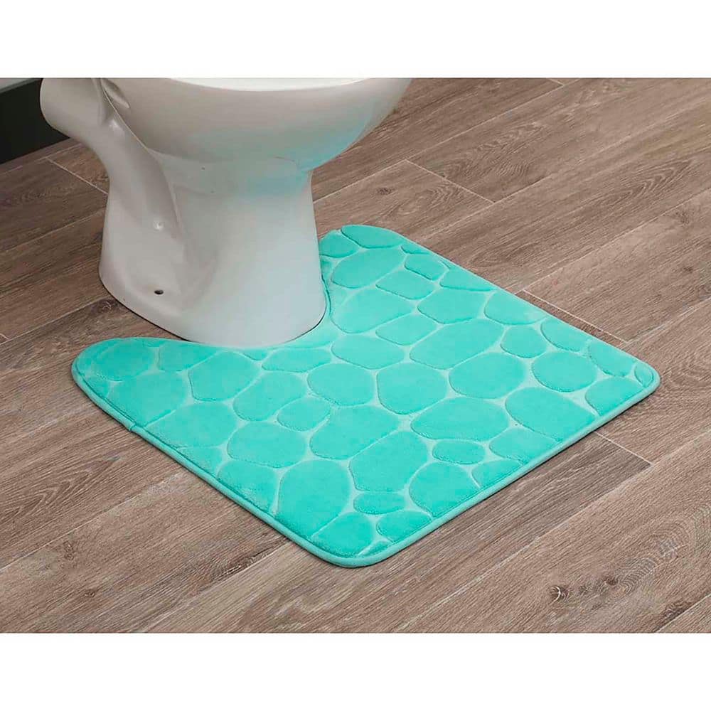 Aqua Blue Memory Foam Contour Bath Mat with 3D Pebble Design