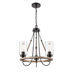 Paladin 3-Light Matte Black Chandelier with Clear Glass Shade