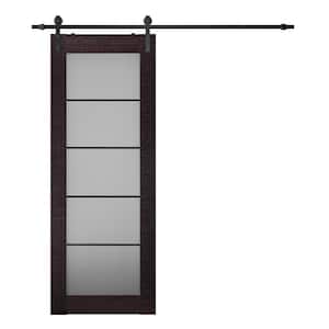 Paola 36 in. x 84 in. 5-Lite Frosted Glass Gray Oak Wood Composite Sliding Barn Door with Hardware Kit