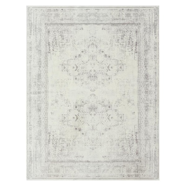 Unbranded Melody Gray/Ivory 2 ft. 8 in. x 3 ft. 10 in. Contemporary Power-Loomed Medallion Rectangle Area Rug