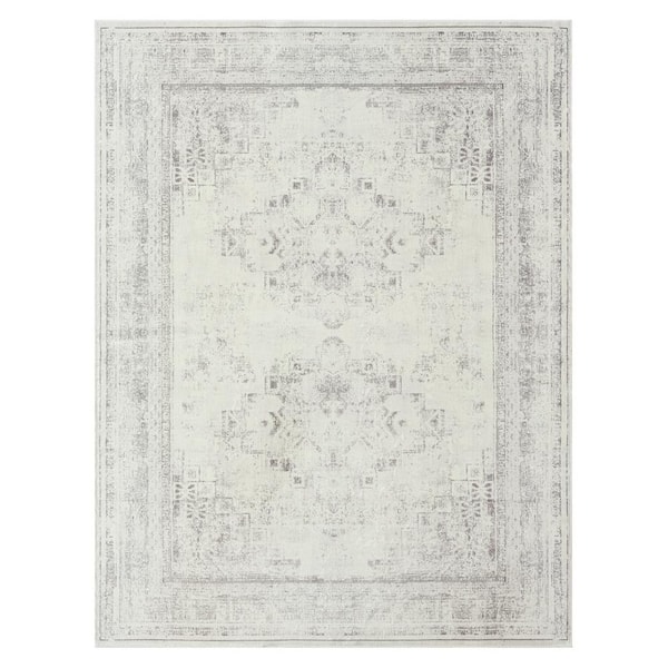 LR Home Melody Gray/Ivory 2 ft. 8 in. x 3 ft. 10 in. Contemporary Power-Loomed Medallion Rectangle Area Rug