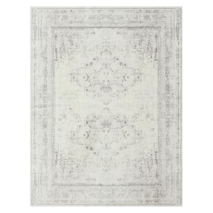 Melody Gray/Ivory 7 ft. 10 in. x 9 ft. 10 in. Contemporary Power-Loomed Medallion Rectangle Area Rug