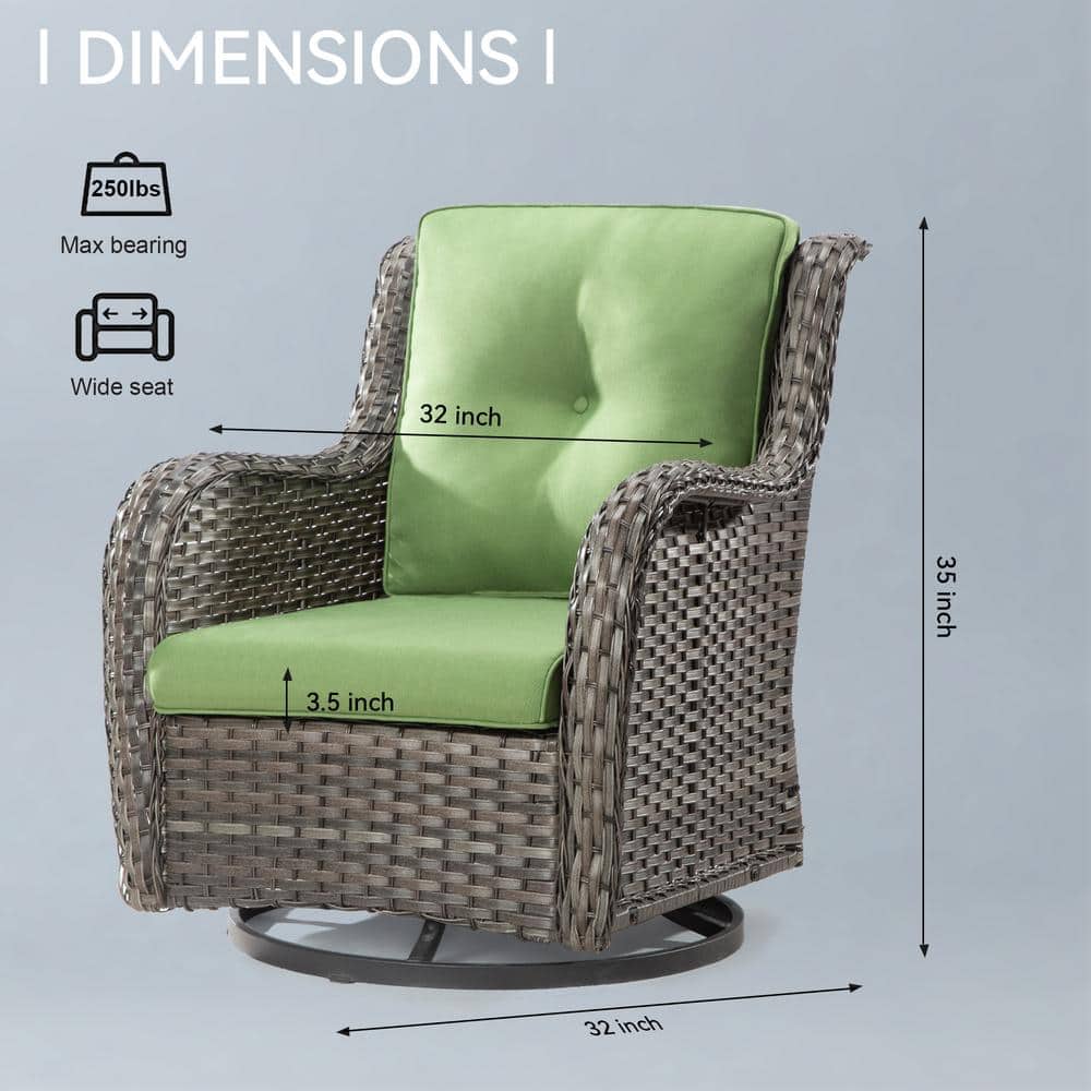 Green Cushioned Wicker Outdoor Swivel Rocking Accent Chair Set