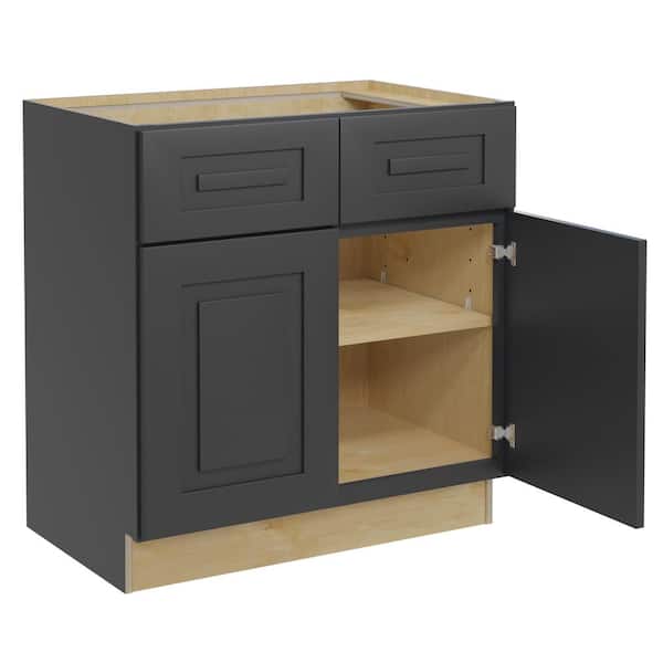 Home Decorators Collection Grayson 33 in. W x 24 in. D x 34.5 in. H Assembled Plywood Base Kitchen Cabinet in Deep Onyx with Soft Close