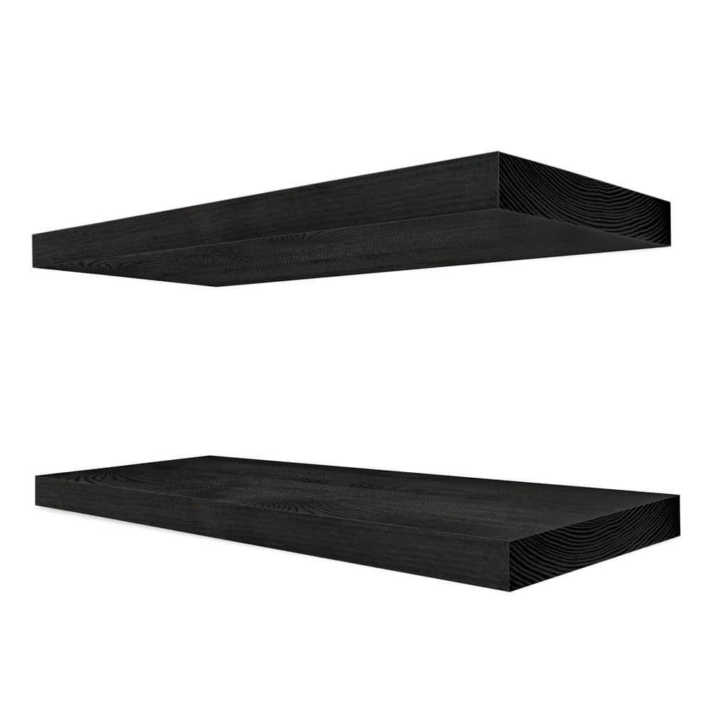 Solid Wood Floating Shelves, 16 in. W x 5.5 in. D Black Wood Decorative Wal