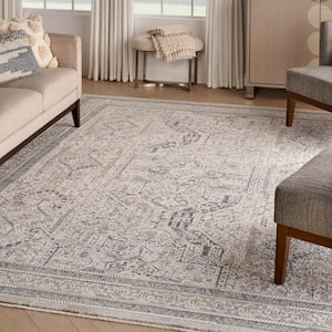 Lynx Ivory/Grey/Blue 9 ft. x 11 ft. All-Over Design Transitional Area Rug
