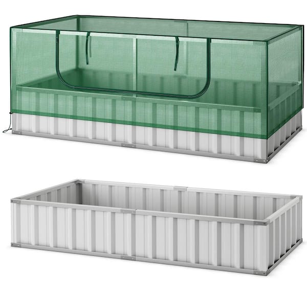 ANGELES HOME 69 in. x 36 in. x 28 in. Metal Galvanized Raised Garden Bed with Greenhouse Cover