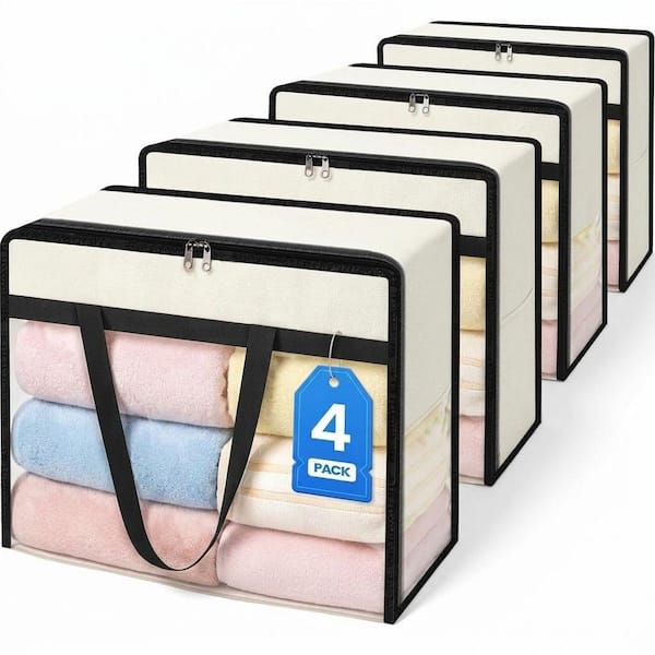 Clear Moving Bag 4 Pack Clothes Storage Underbed Organizer with Sturdy Zipper Handle Waterproof Foldable Design
