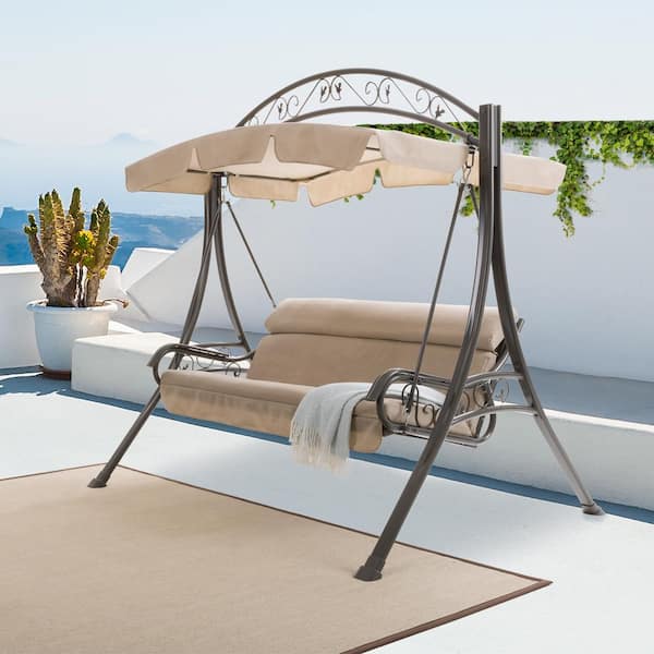 corliving nantucket patio swing with arched canopy in beige