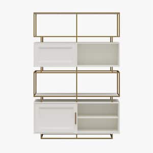 Goldie 71 in. Tall, Modern Metal and Engineered Wood, Bookcase Room Divider, White and Brassy Gold