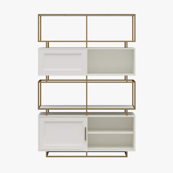 Ameriwood Home Goldie 71 in. Tall, Modern Metal and Engineered Wood, Bookcase Room Divider, White and Brassy Gold