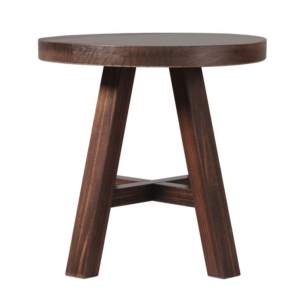 Colt 18 in. Espresso Rustic Round Solid Wood End Table with 4 Legs - thumbnail 9