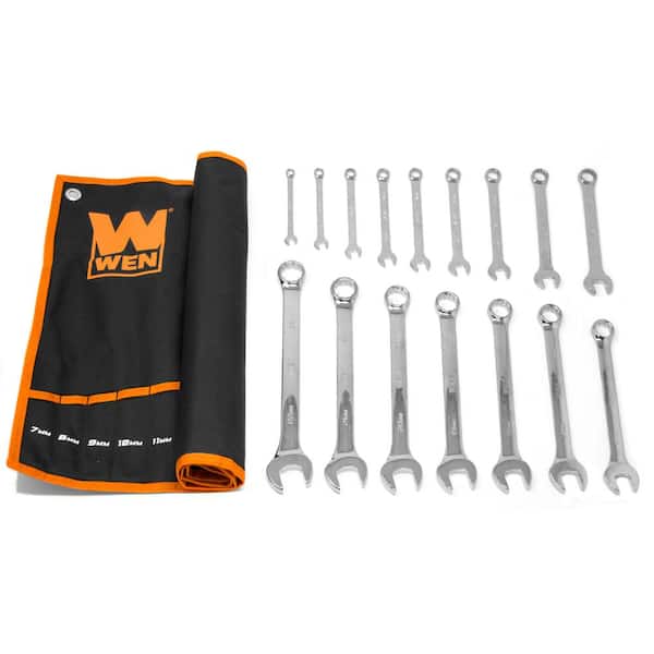 WEN Professional-Grade Metric Combination Wrench Set with Storage Pouch (16-Piece)