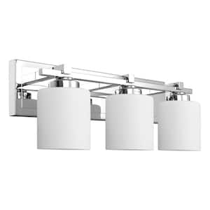 22 in. 3-Light Chrome Bathroom Vanity Light with Milk White Glass Shades for Mirror (Bulbs Not Included)