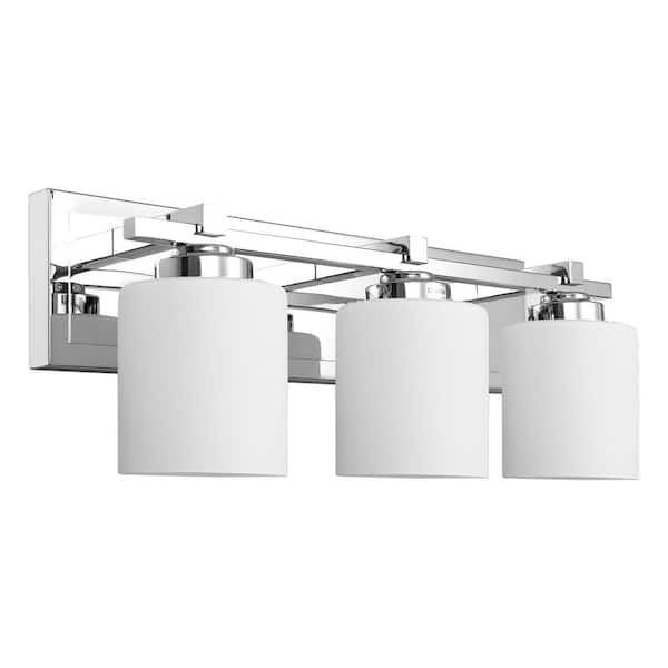 Briignite 22 in. 3-Light Chrome Bathroom Vanity Light with White Glass Cylinder Shades, Dimmable (Bulbs Not Included)