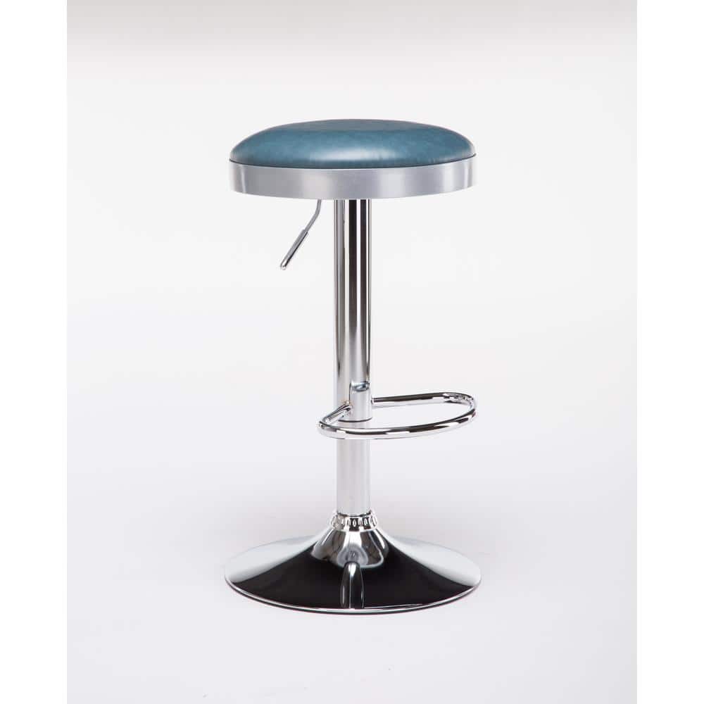 Copley Blue Backless 24-32.5 in. Adjustable Stool with Chrome Base