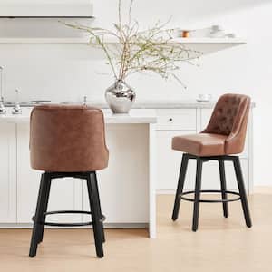 Percival 26 in. Brown Leather Counter Height Swivel Barstools with Back for Kitchen and Dining Room (Set of 2)
