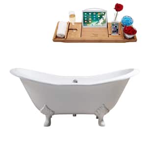 72 in. Cast Iron Clawfoot Non-Whirlpool Bathtub in Glossy White with Polished Chrome Drain and Glossy White Clawfeet