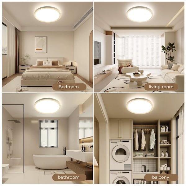 TOZING 9 in. Modern White Integrated LED 1600 Lumens 3000K Round Flat Panel Ceiling Flush Mount For Bathroom, Hallway, Kitchen