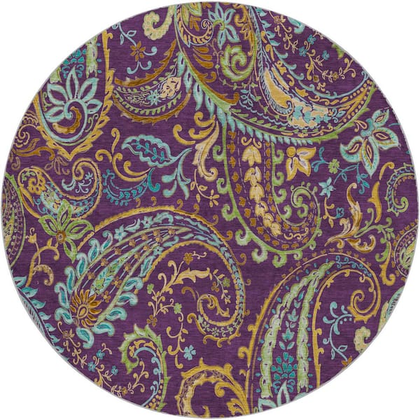 Dream Shag Premium Machine Washable Abstract ADS533 Purple 8 ft. x 8 ft. Round Rug