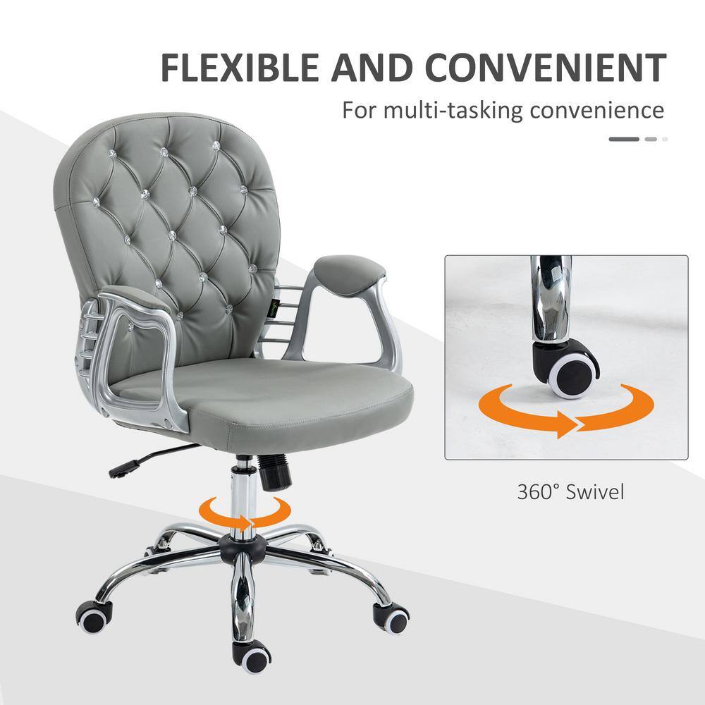 Gray Faux Leather Swivel Task Chair with Metal Arms