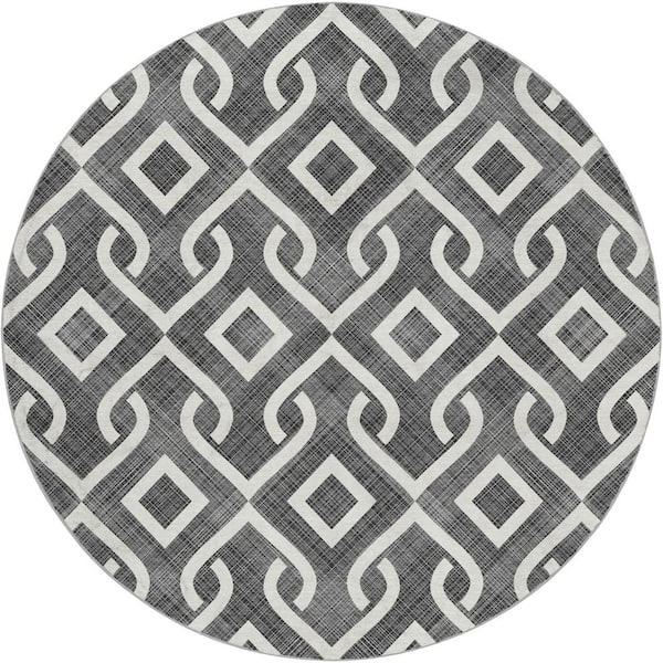 Dream Shag Premium Machine Washable Abstract ADS621 Black 8 ft. x 8 ft. Round Rug