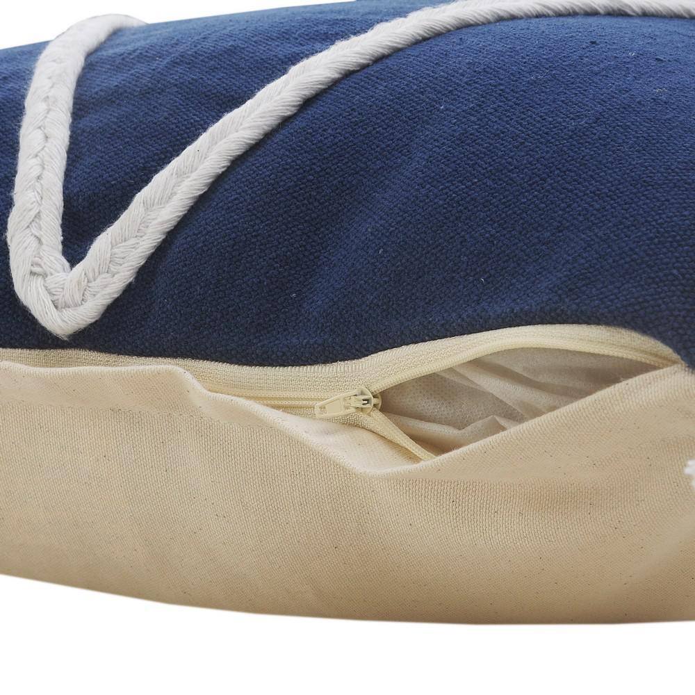 Coastal Square Navy and White Braided Tasseled Throw Pillow
