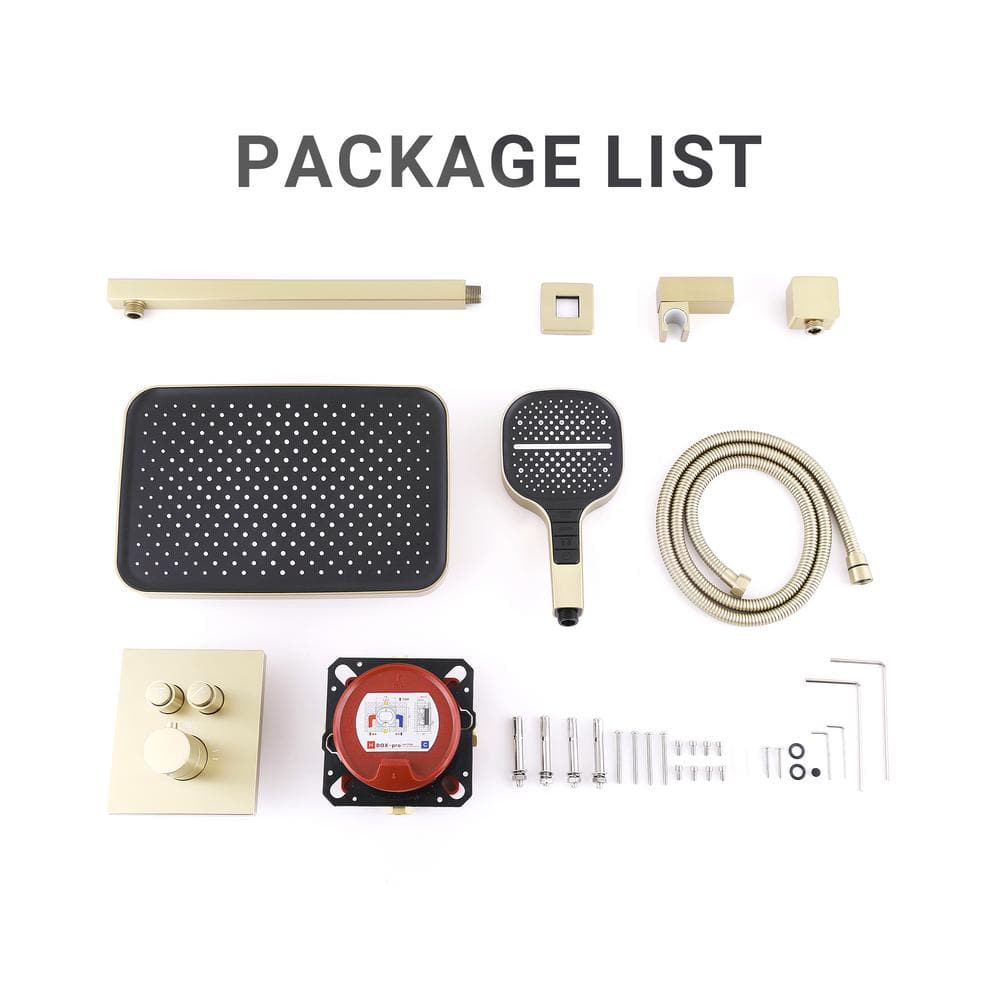 Brushed Gold Dual Square Rainfall Shower System with Handheld