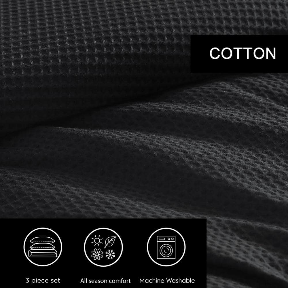 King Black Cotton Reversible Comforter Set with Shams
