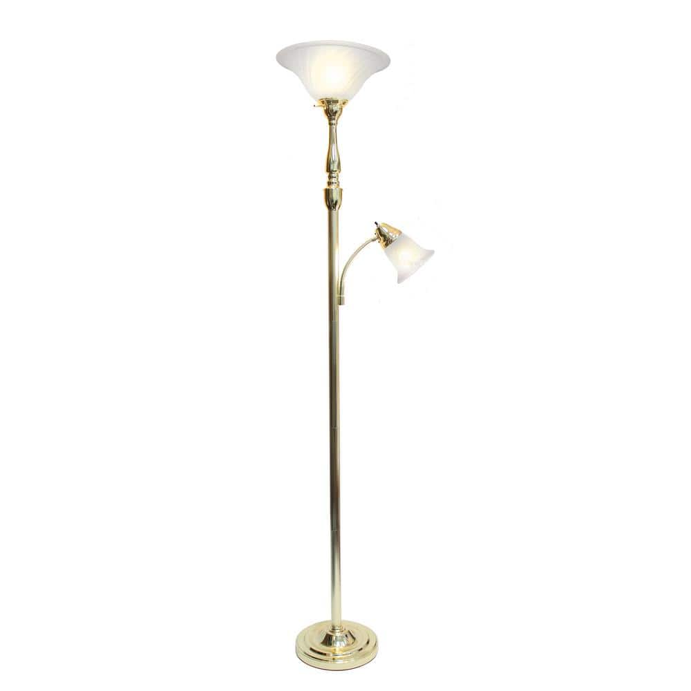 Elegant Designs 2 Light Mother Daughter Floor Lamp with White Marble Glass Gold